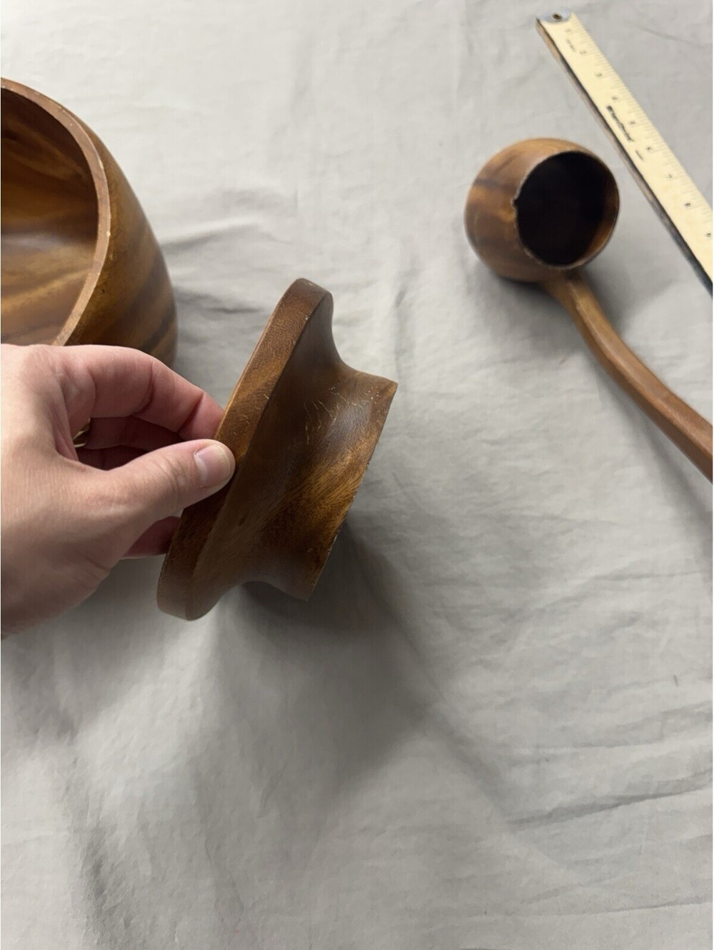 Vintage Monkey Pod Philippines Bowl, Stand And Ladle - Picture 6 of 10